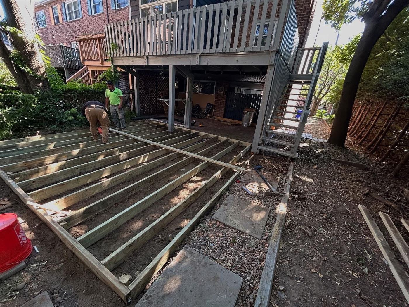 Deck stairs and railing by Ridgeline Carpentry