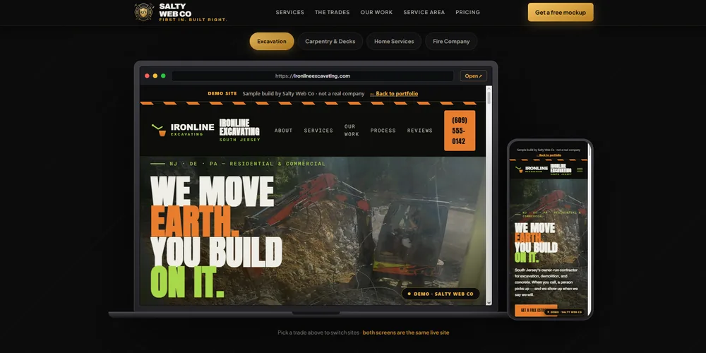 Excavation contractor website built by Salty Web Co
