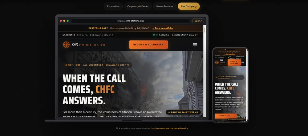 Fire company website built by Salty Web Co