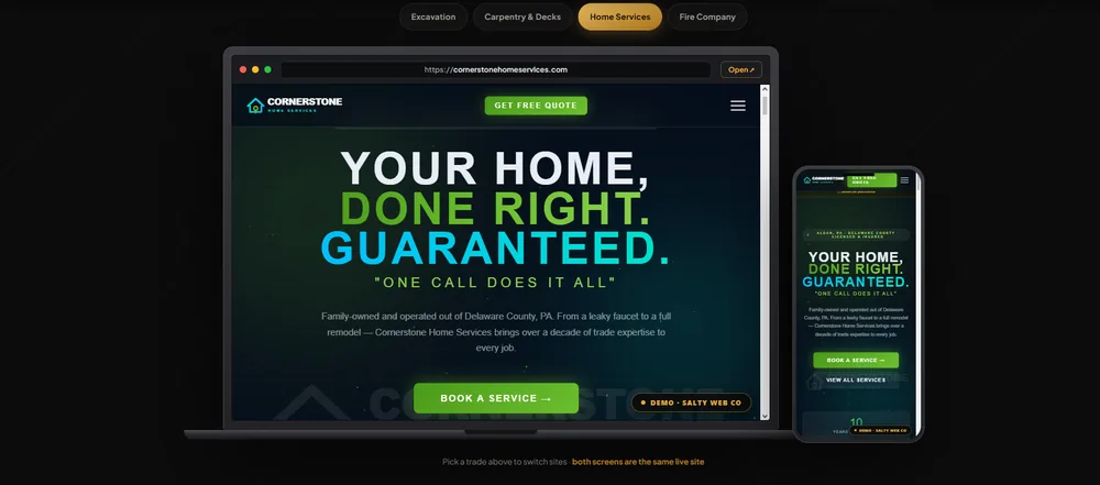 Home services contractor website built by Salty Web Co