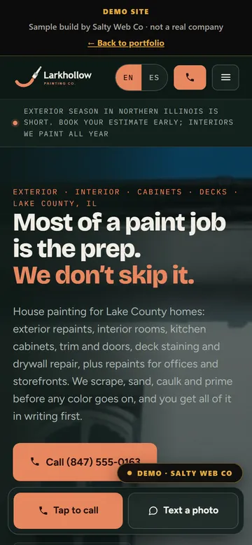 The same sample painting site on a phone