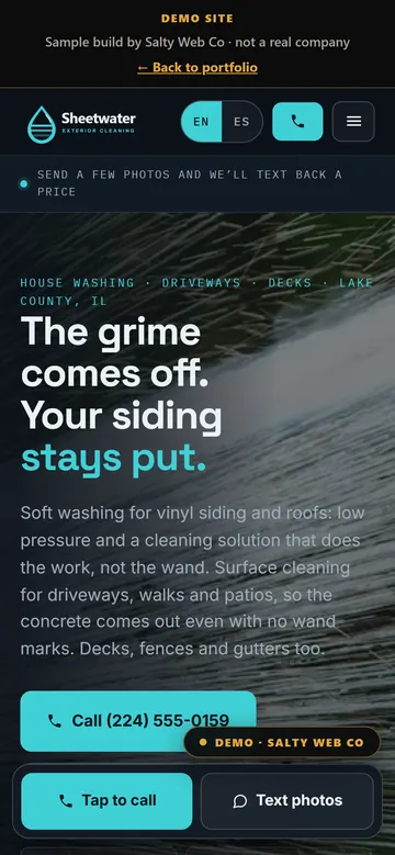 The same sample pressure washing site on a phone