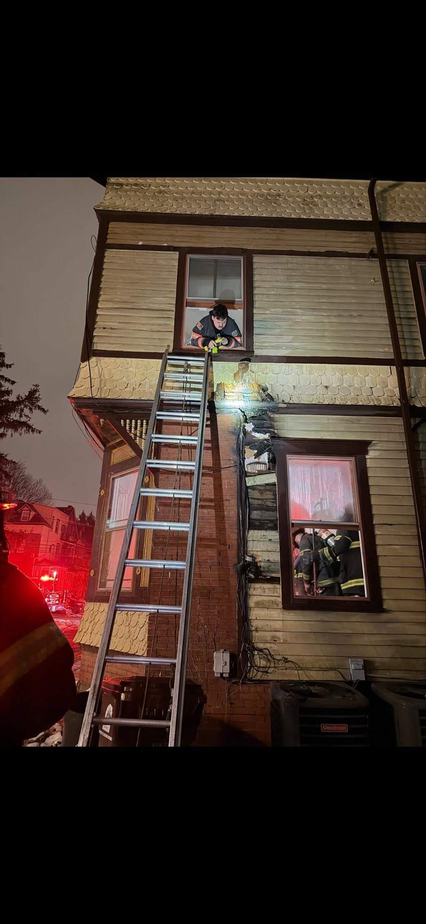 Night operations with ground ladders thrown